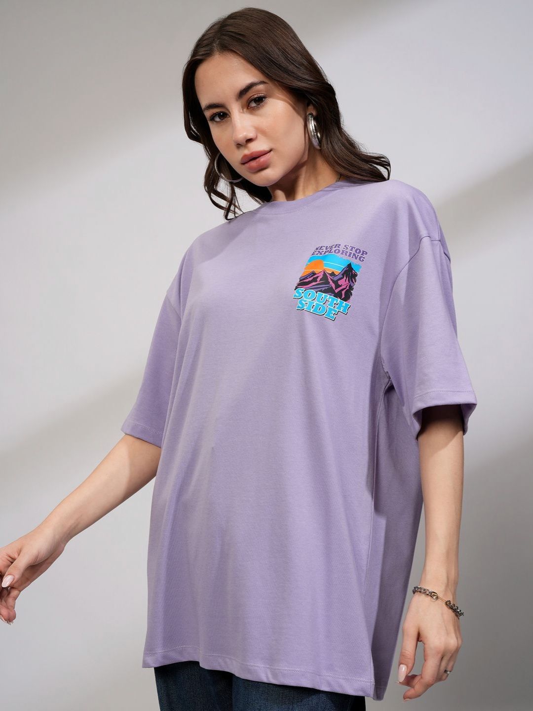Street By Tokyo Talkies Women Oversized Chest Printed T-shirt