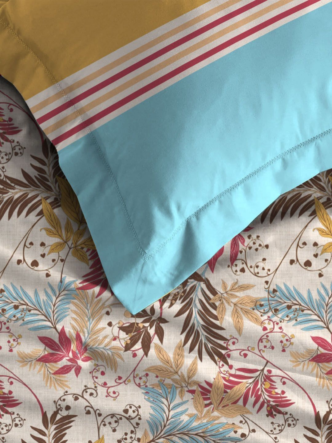 MYTRIDENT Firefly Red Dusk & Dawn Flat 144TC Queen Cotton Bedsheet Set