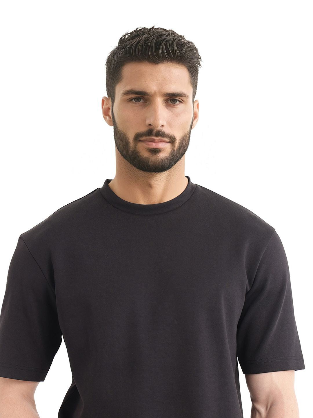 RARE RABBIT Men Solid Round Neck Cotton Oversized T-shirt