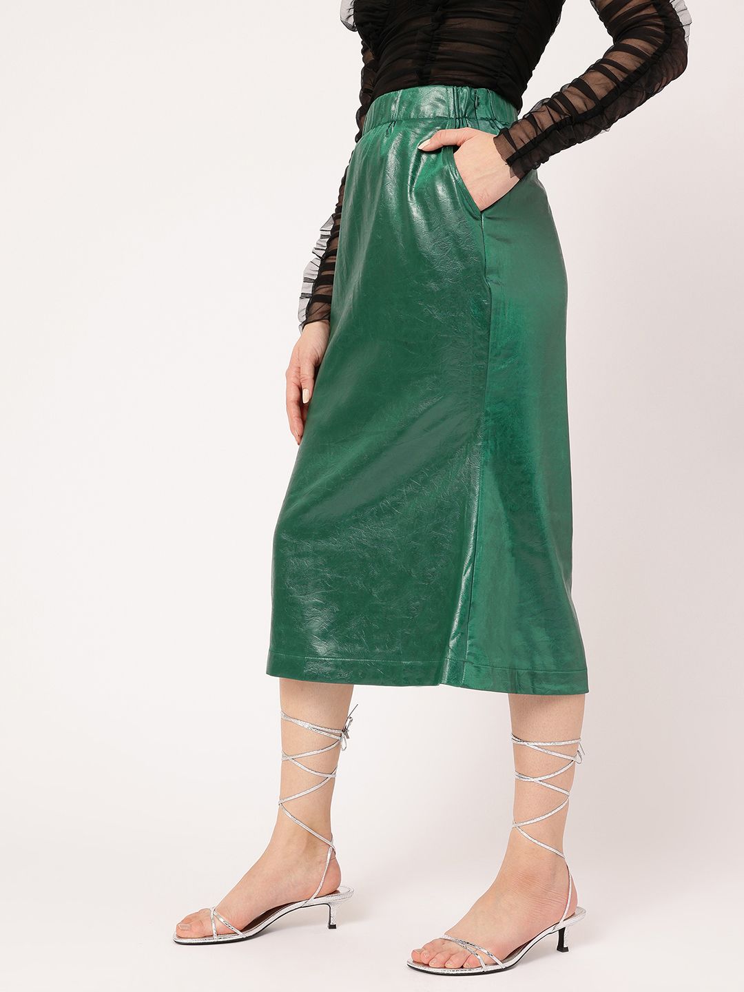 DressBerry Regal Radiance Faux Leather Coating Midi Straight Skirt