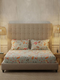 URBAN SPACE Florence Grey 200 TC Floral Queen Bedsheet