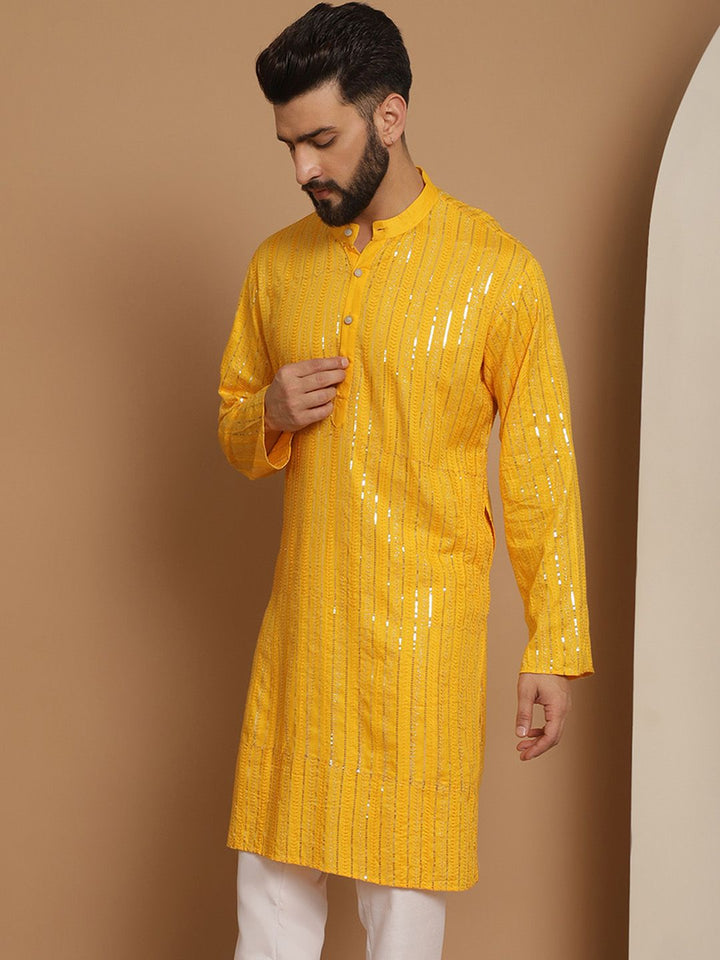 Anouk Lelaki Mustard Motif Etnik Kuning Kurta Kerja Benang
