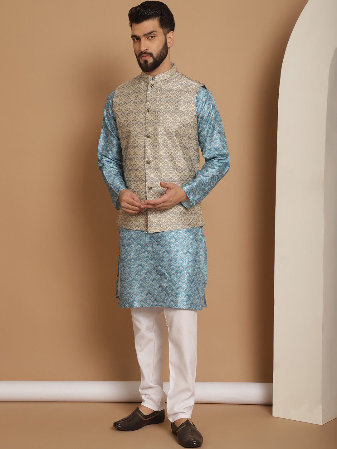 Anouk Woven Design Ethnic Motifs Regular Kurta with Churidar & Nehru jacket