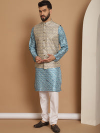 Anouk Woven Design Ethnic Motifs Regular Kurta with Churidar & Nehru jacket