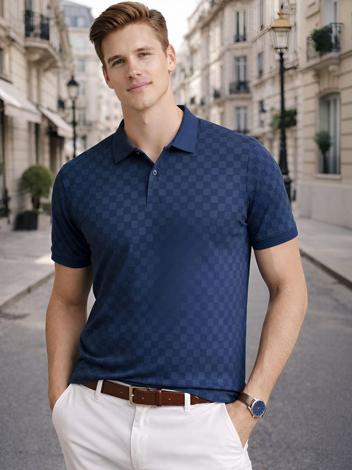 ADRO Men Checked Polo Collar T-shirt