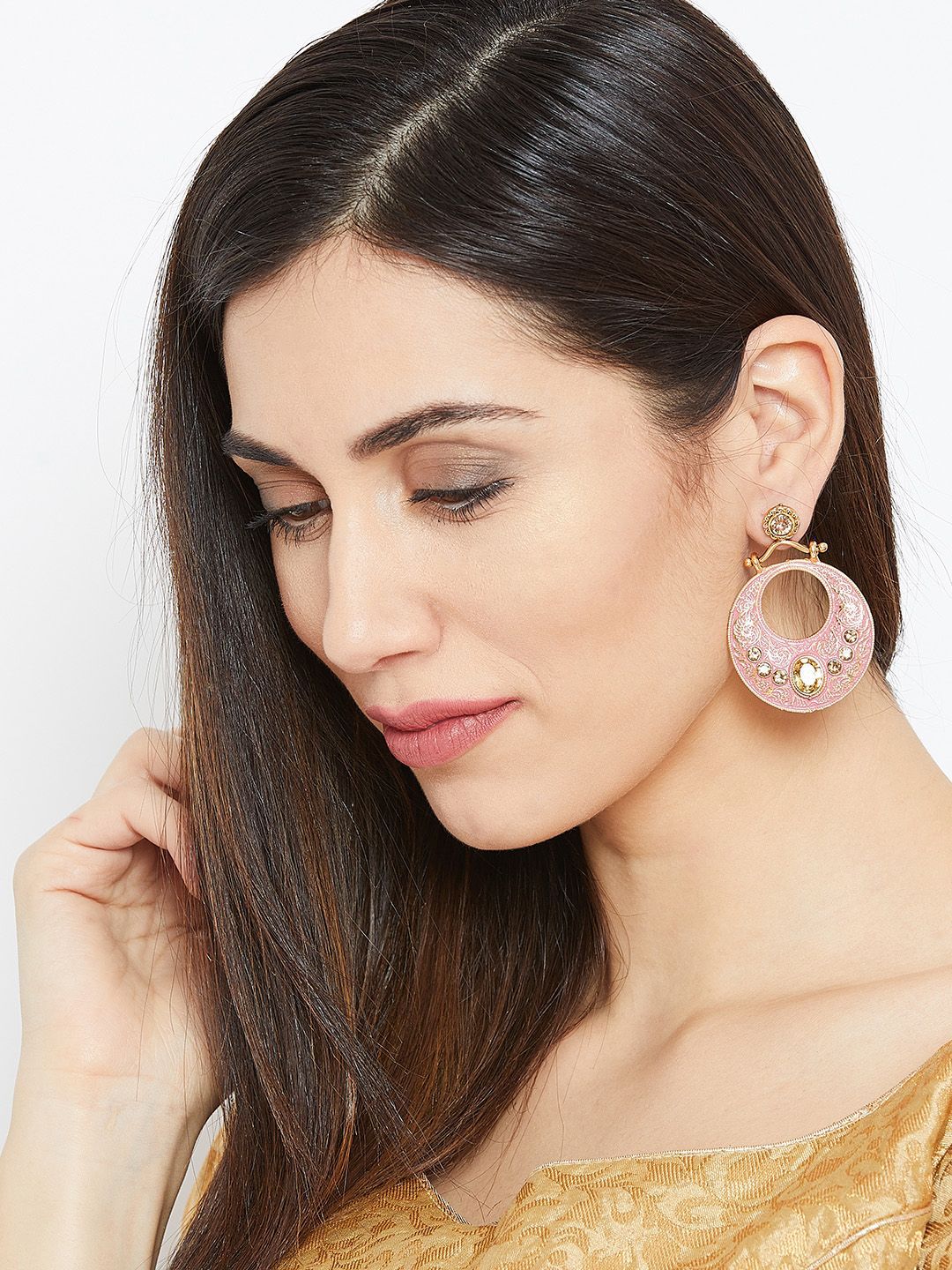 Anouk Gold-Plated Stone Studded Circular Drop Earrings