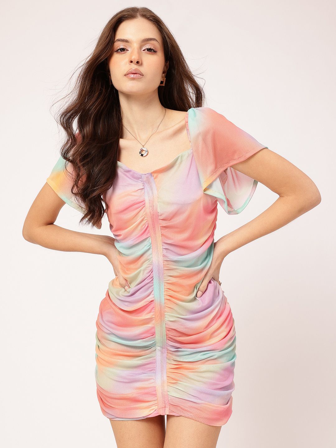 DressBerry Flirty-Fit Dyed Net-Layered Ruched Mini Dress
