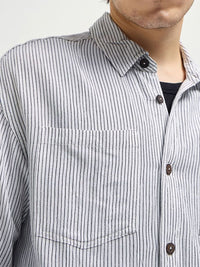 THE BEAR HOUSE Men Spread Collar Pinstripes Striped Casual Shirt