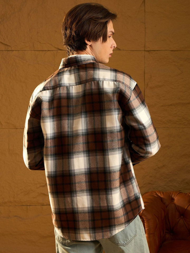DENNISON Men Double Pocket Drop Shoulder Oversized Cotton Checked Shacket
