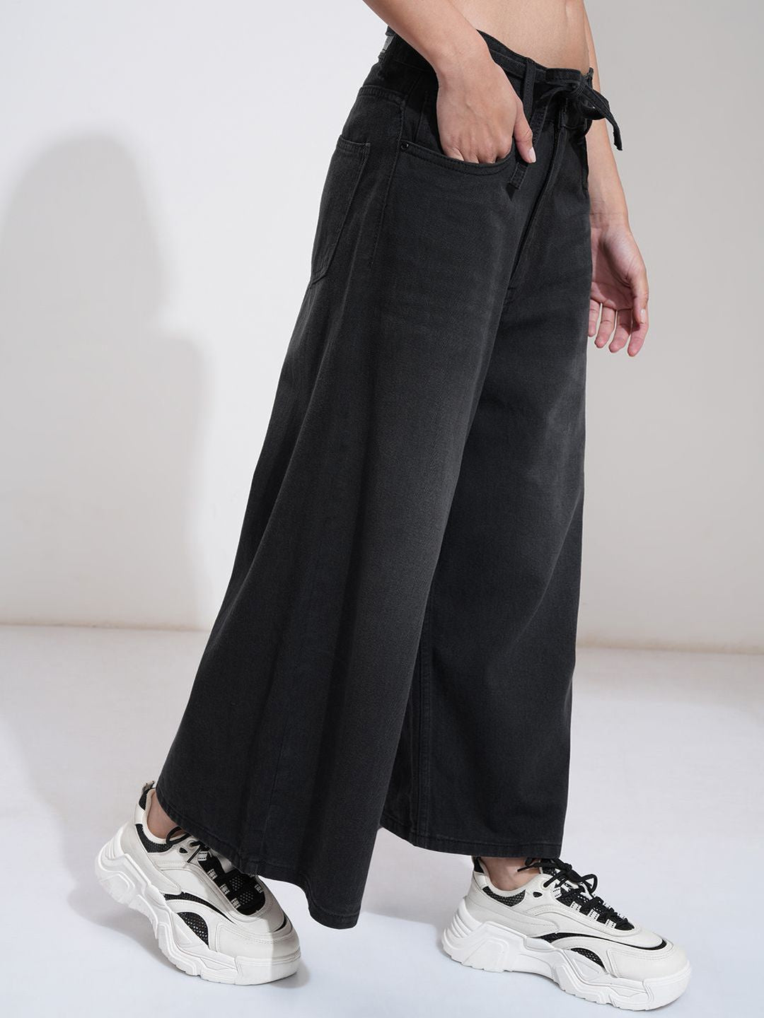 Tokyo Talkies Women High Rise Belted Culotte Fit Jeans