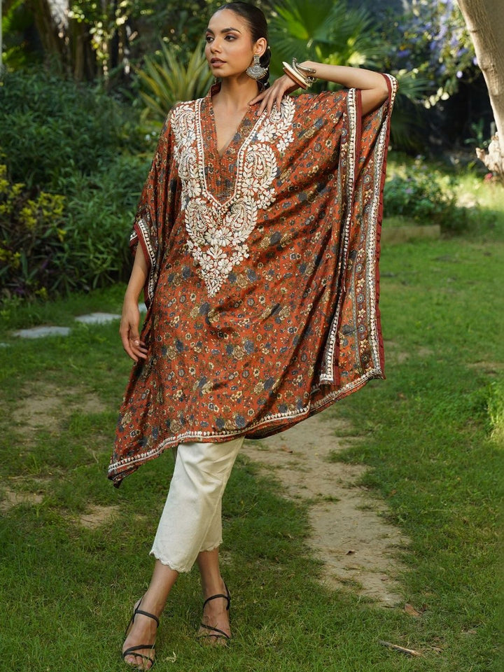 House of Chikankari Women Printed Chikankari Crepe Kaftan Kurta