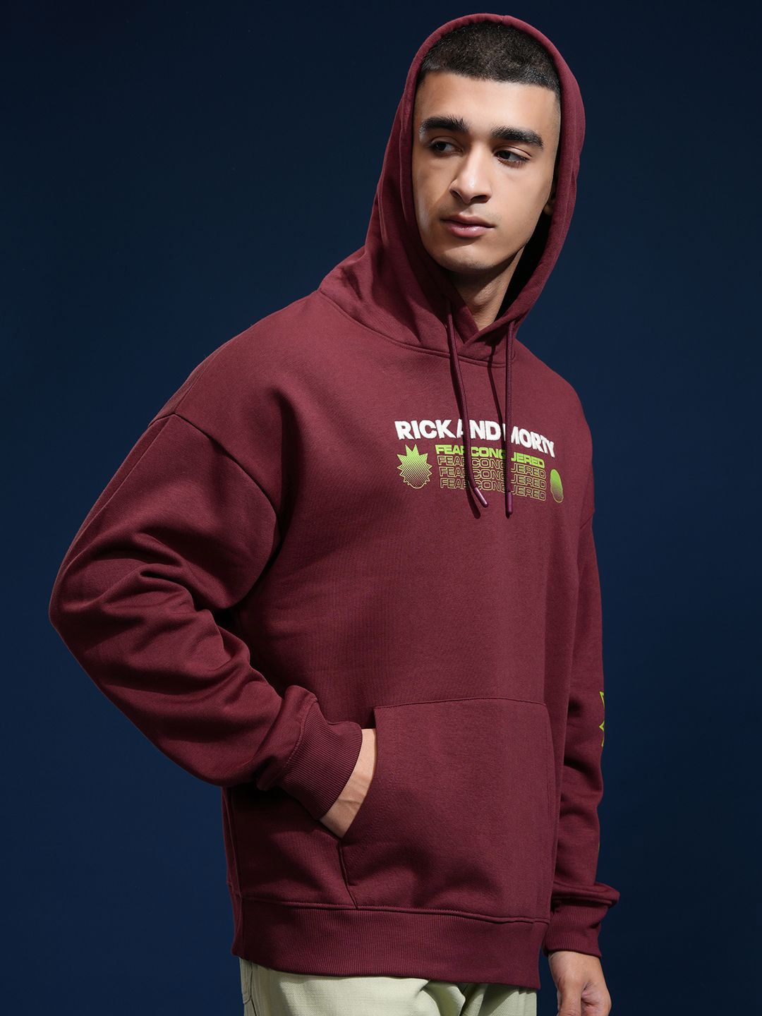 HIGHLANDER Men Rick & Morty Oversized Drop Shoulder Hoodie Sweatshirt