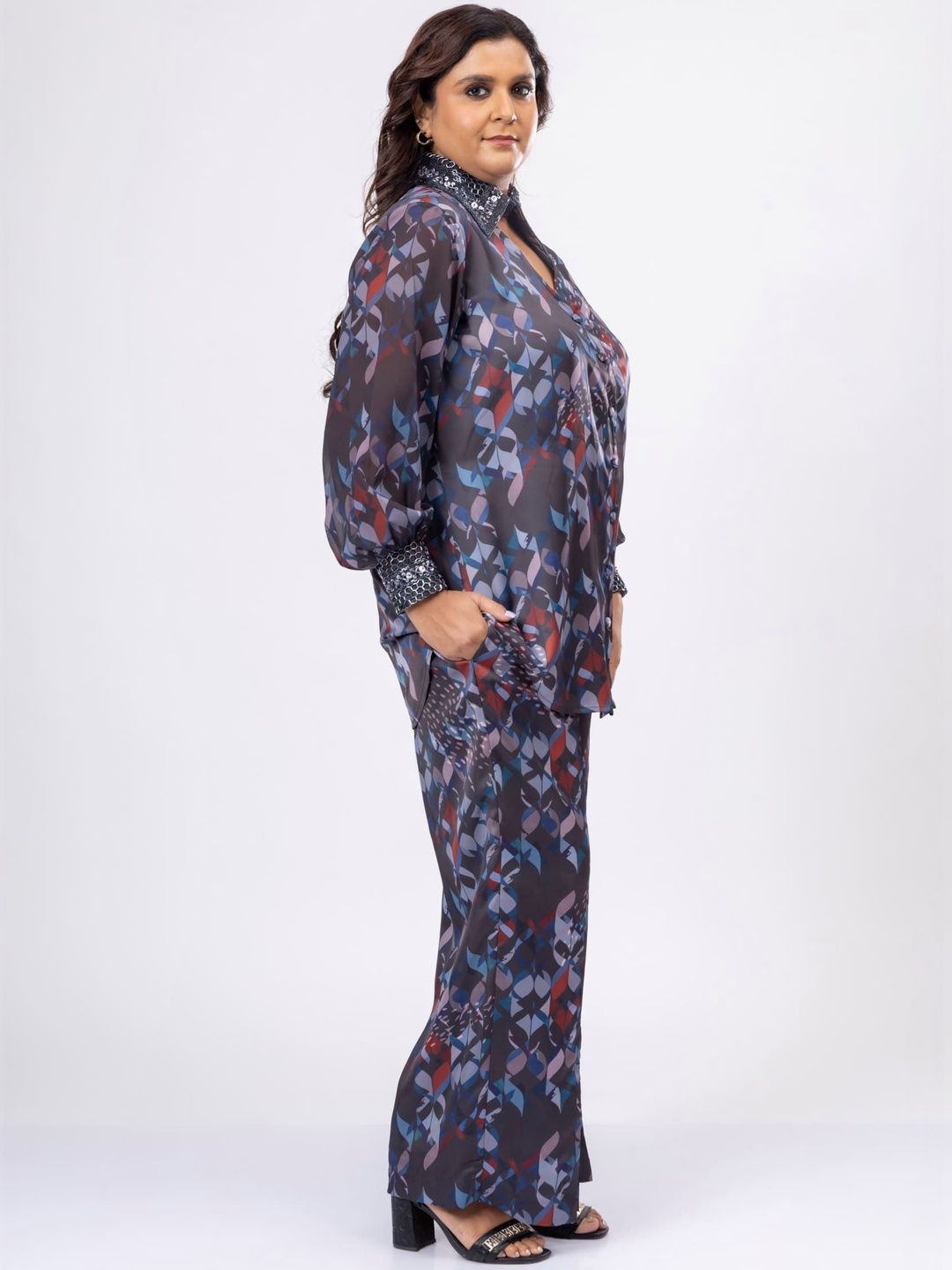 Mamicha Printed Shirt Collar Shirt & Trousers Co-Ords