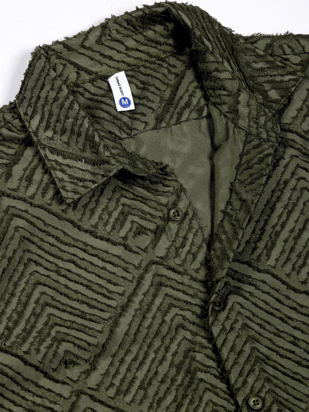 Thomas Scott Men Premium Spread Collar Textured Solid Slim Fit Casual Shirt