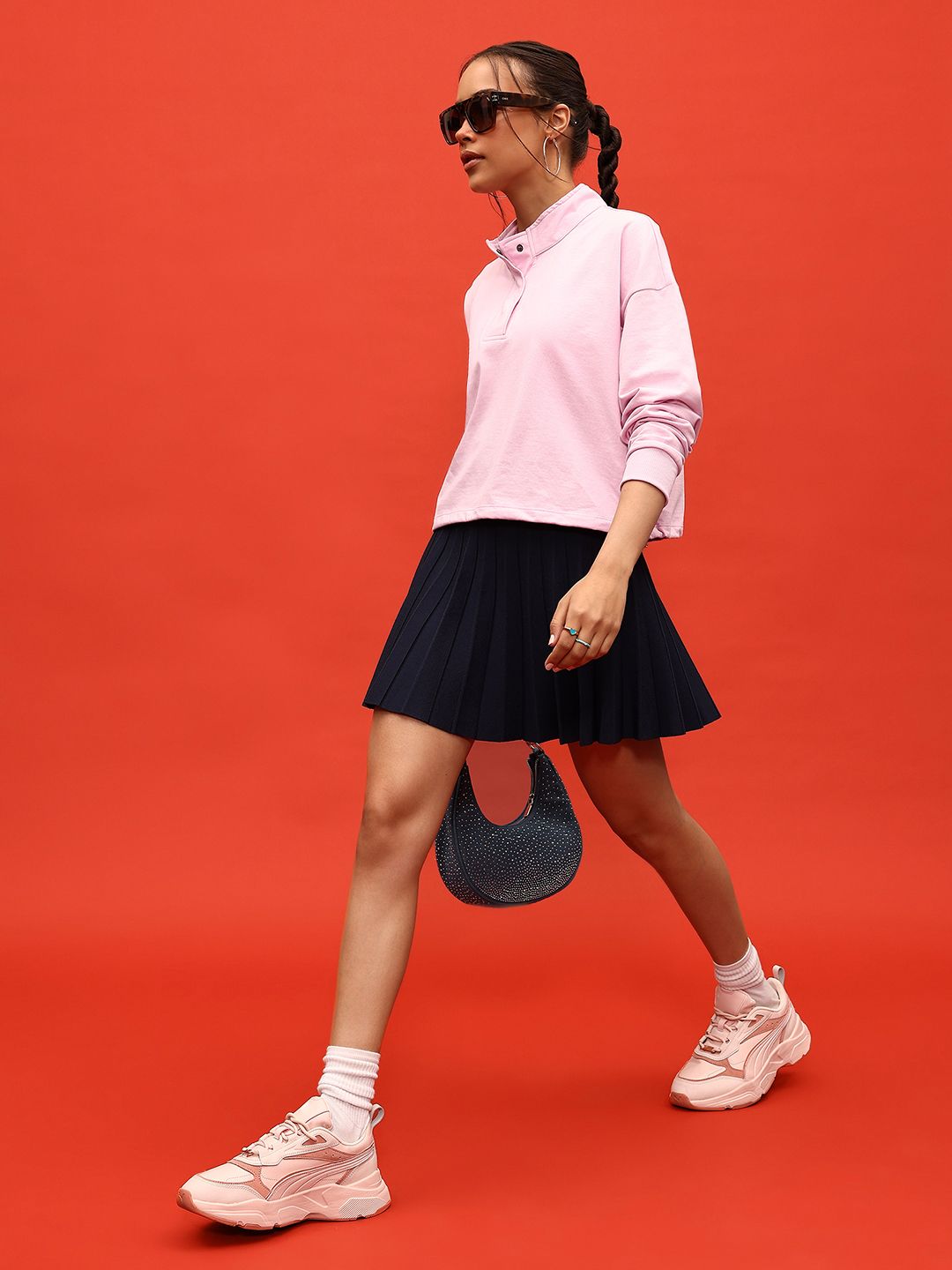 DressBerry Solid Mock Collar Relaxed Sweatshirt