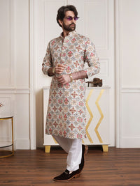 SOJANYA Ethnic Motifs Printed Band Collar Regular Kurta With Churidar