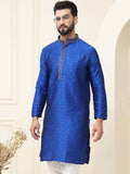 SOJANYA Ethnic Motifs Woven Design Mandarin Collar Neck Long Sleeves Silk Straight Kurta