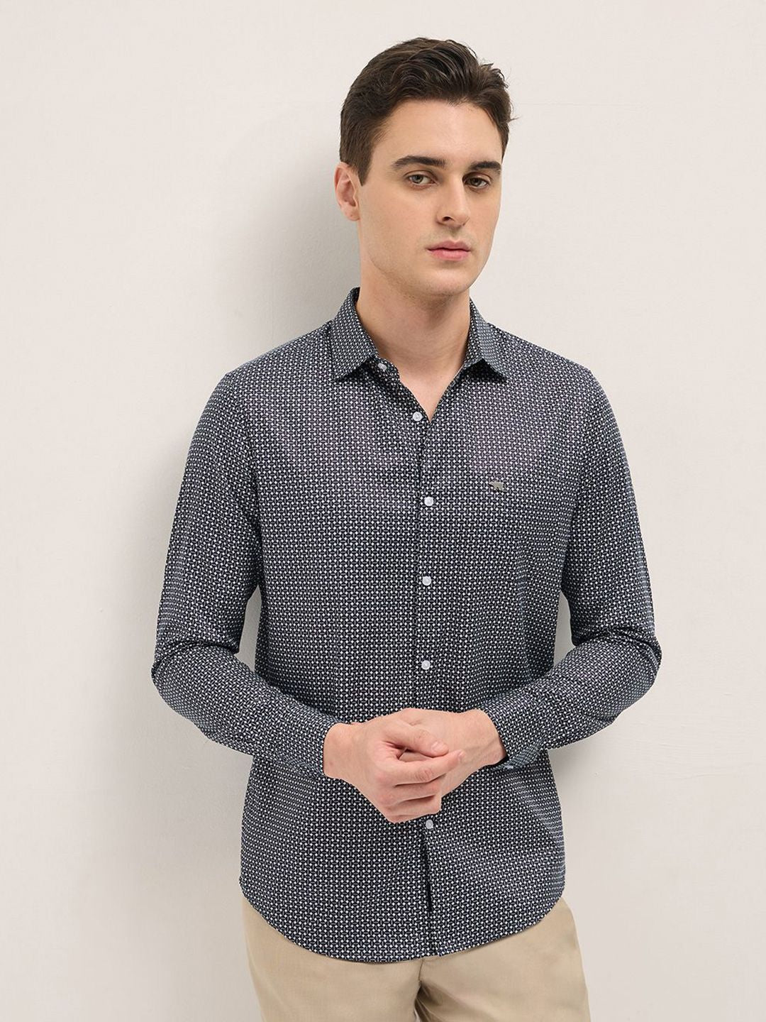 THE BEAR HOUSE Men Spread Collar Geometric Printed Cotton Tailored Fit Formal Shirt