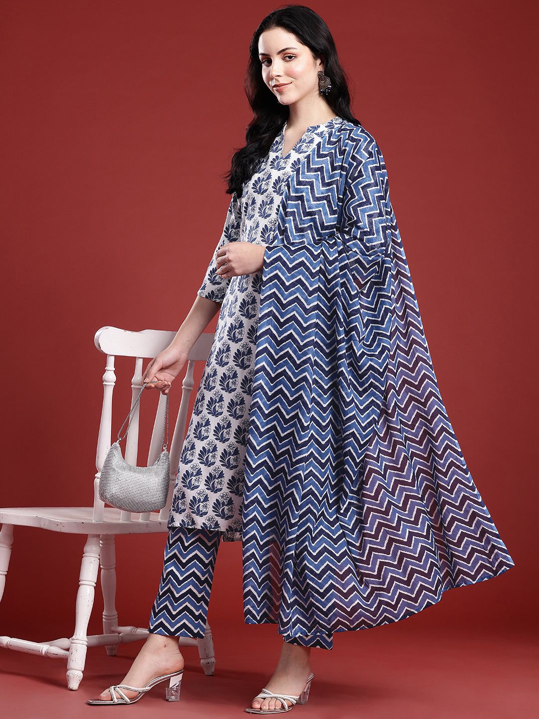 Anouk Ethnic Motifs Printed Regular Kurta with Trousers & With Dupatta