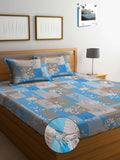 Myntra Elegant Homes Blue Floral Pure Cotton 400 TC Fitted King Superfine Bedsheet with 2 Pillow Covers-98 x 89 inches