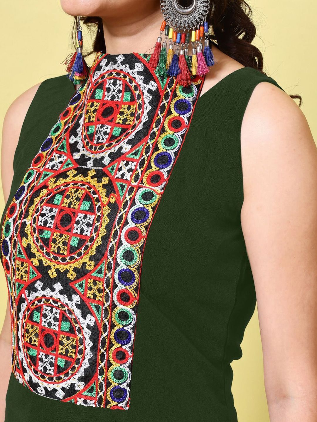 KALINI Women Cotton Blend Embroidered High Neck Straight Kurta