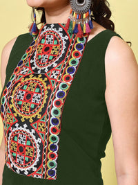 KALINI Women Cotton Blend Embroidered High Neck Straight Kurta
