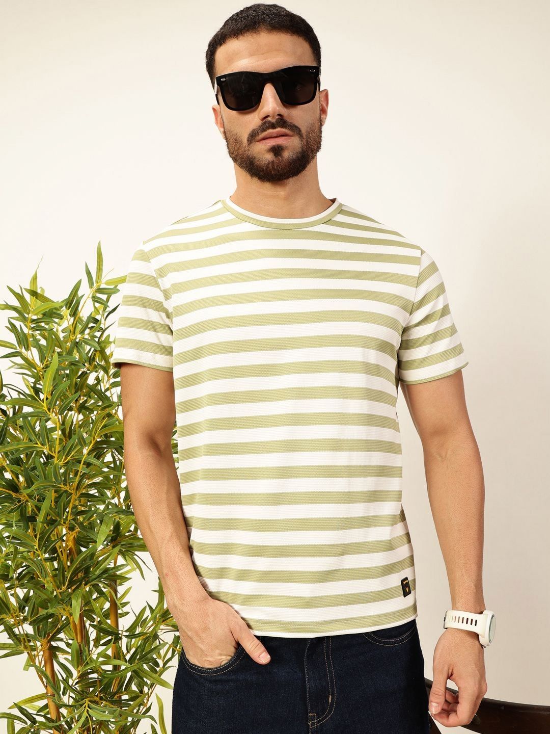 Thomas Scott Men Anti Odour Striped Round Neck T-shirt
