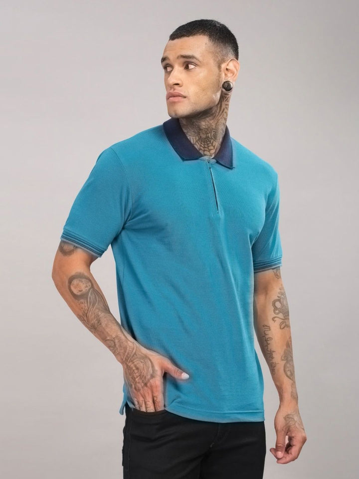 ADRO Men Solid Polo Collar Cotton T-shirt