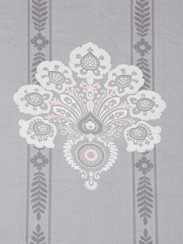 Myntra Elegant Homes Grey Floral Pure Cotton 400 TC Fitted King Superfine Bedsheet with 2 Pillow Covers-98 x 89 inches
