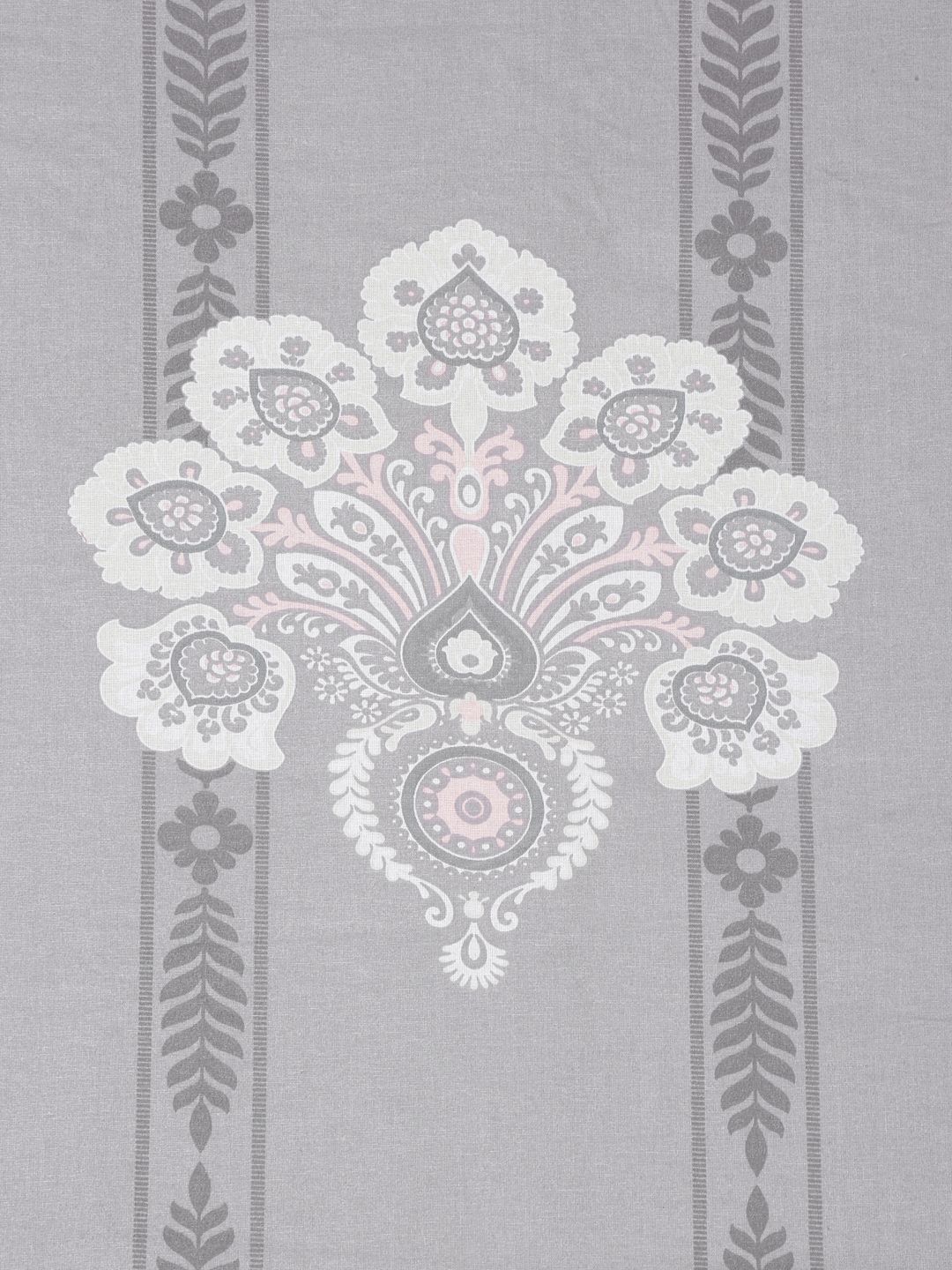 Myntra Elegant Homes Grey Floral Pure Cotton 400 TC Fitted King Superfine Bedsheet with 2 Pillow Covers-98 x 89 inches