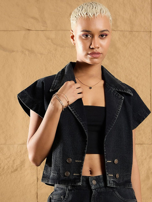 SASSAFRAS Women Crop Denim Jacket