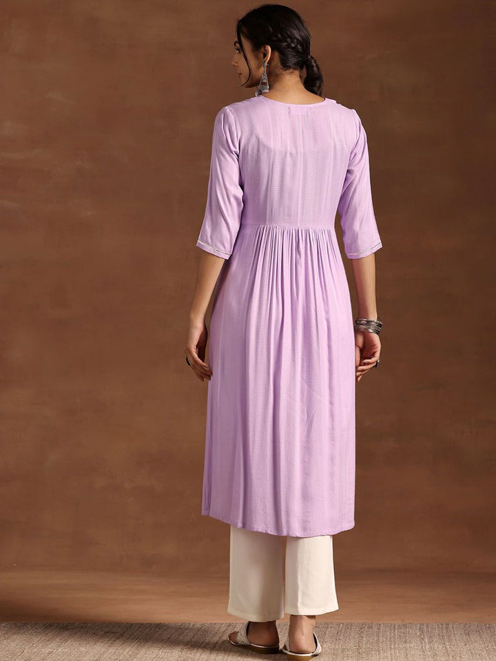 Libas Lavender Floral Yoke Design Sequined Pleated Detail Anarkali Kurta