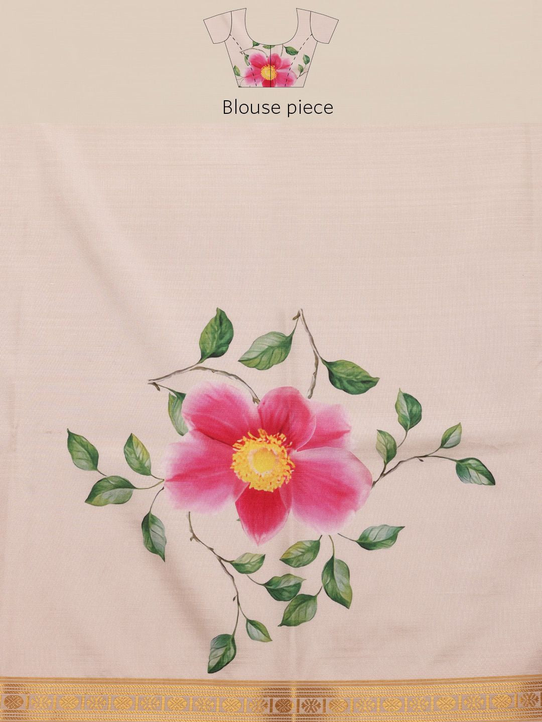 Silk Land Onam Special Floral Printed Kasavu Silk Saree