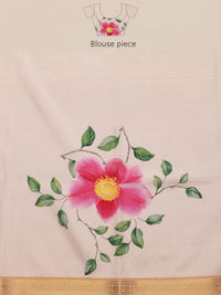 Silk Land Onam Special Floral Printed Kasavu Silk Saree