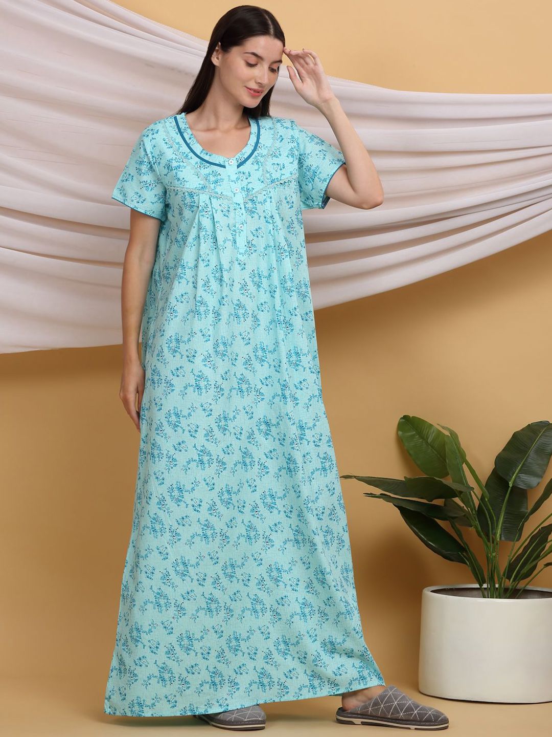 Sweet Dreams Printed Short Sleeves Maxi Nightdress