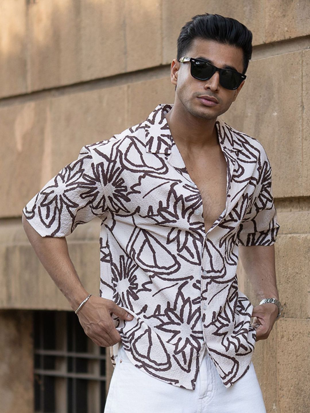 Powerlook Men Cuban Collar Textured Casual Shirt