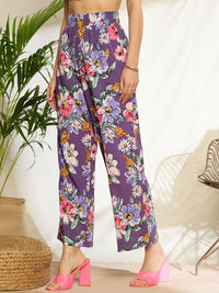 Berrylush Women Floral Printed Relaxed Loose Fit High-Rise Pleated Trousers