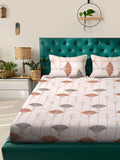 Myntra Elegant Homes Cream-Coloured & Peach-Coloured Floral 300 TC King Bedsheet with 2 Pillow Covers