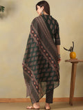 Mamicha Women Ethnic Motifs Printed Regular Mirror Work Pure Cotton Kurta with Trousers & With Dupatta