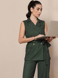 SASSAFRAS worklyf Vertical Striped Sleeveless Double Breasted Front Tie Up Blazer