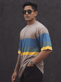 Powerlook Men Colourblocked Round Neck Cotton Oversized T-Shirt