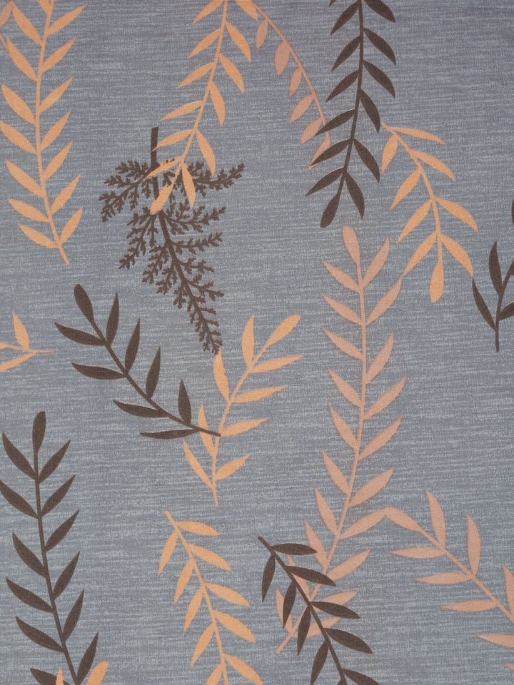 KLOTTHE Grey Leaf Polycotton 300 TC Fitted King Fine Bedsheet dengan 2 Sarung Bantal-250 x 225 cm