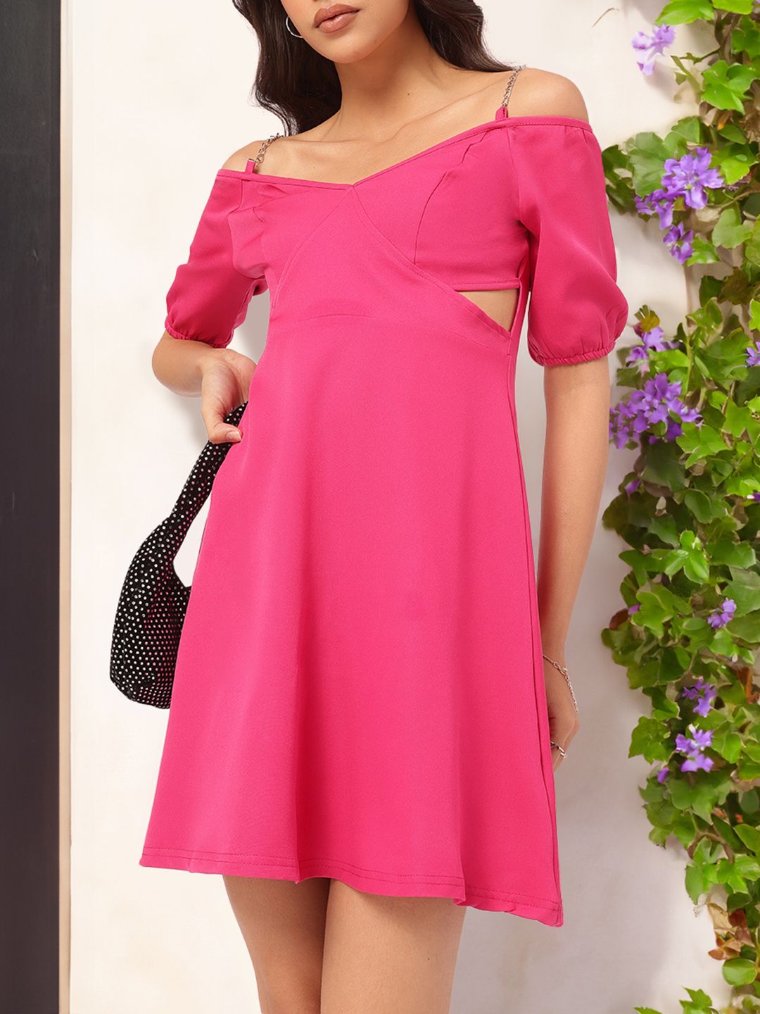 DressBerry Vibrant Vibes Cut Outs and Chain Detail A-Line Dress