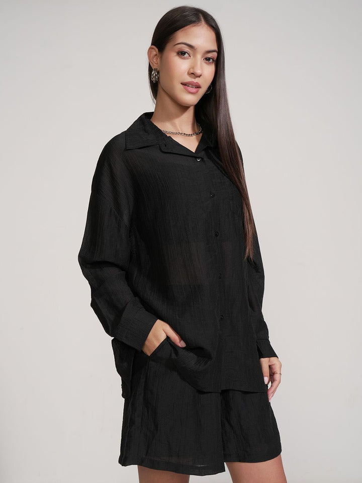 Tokyo Talkies Collar Neck Shirt With Shorts Co-Ords