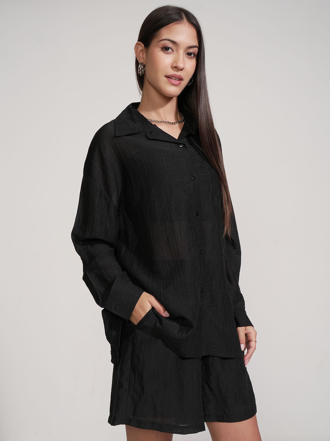 Tokyo Talkies Collar Neck Shirt With Shorts Co-Ords