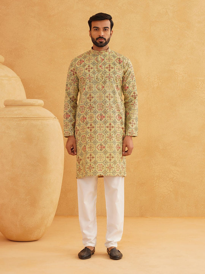 SOJANYA Ethnic Motifs Printed Band Collar Straight Kurta With Churidar