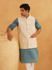 SOJANYA Motif Etnik Bercetak Kurta Kolar Mandarin Dengan Jaket Churidar Dan Nehru