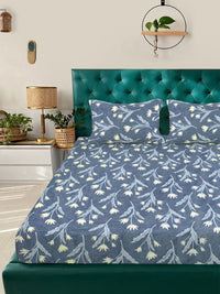 Myntra Elegant Homes Biru & Putih Bunga-bunga 300 TC Set Cadar Double King-2.5mX2.25m