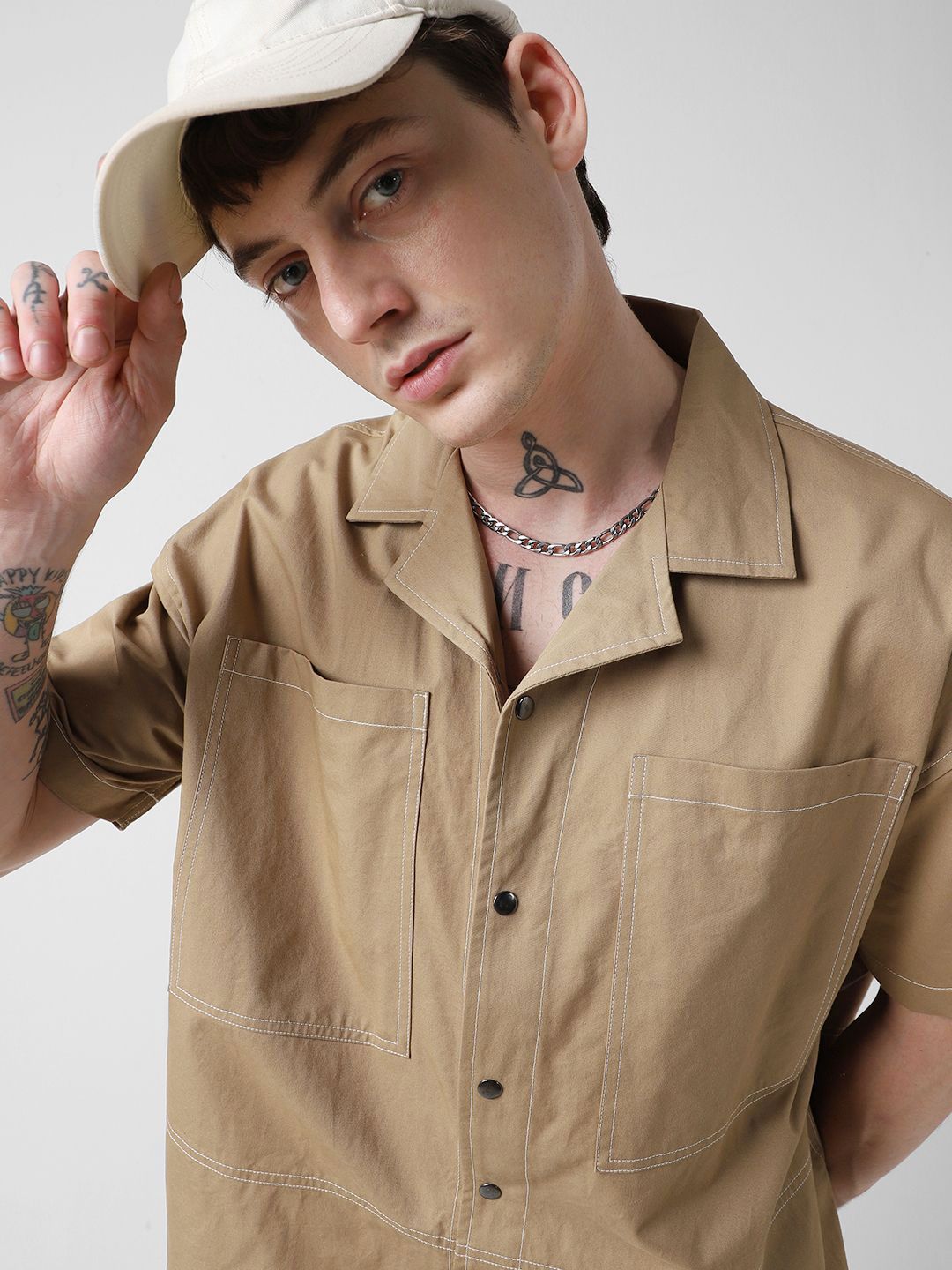 VASTRADO Men Classic Cuban Collar Solid Cotton Oversized Casual Shirt