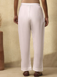 House of Chikankari Women White Cotton Chikankari Embroidered Pant